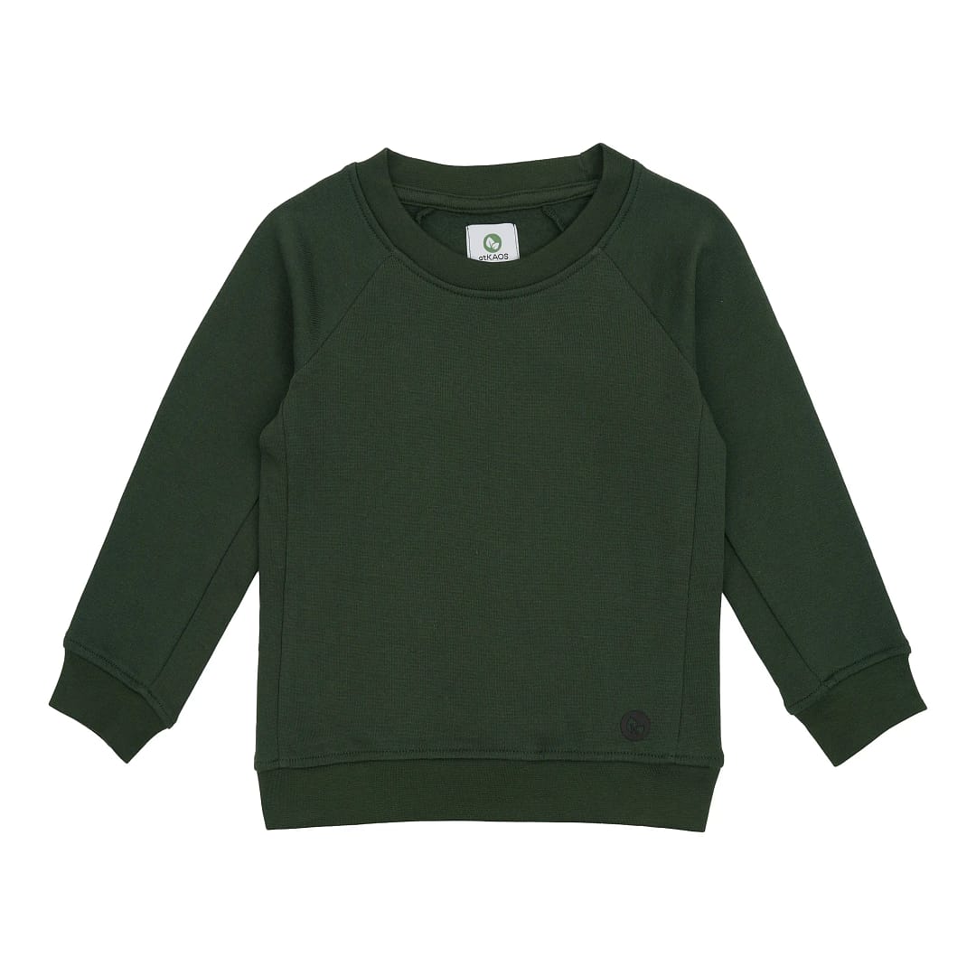 Sweatshirt til børn i farven grøn – eksklusivt sweatsæt fremstillet i blød og slidstærk Supima-bomuld, ideel til hverdagskomfort